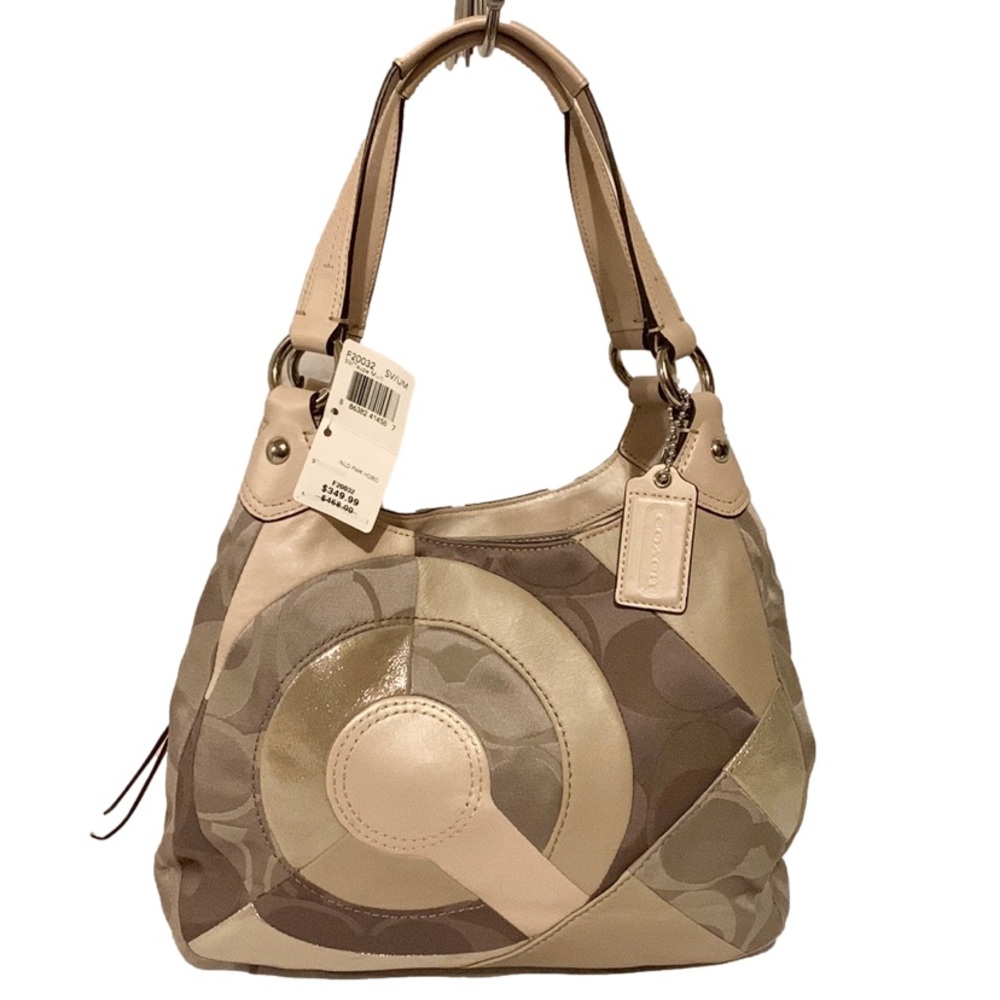 💐COACH F26245 💐 TAUPE MULTI INLAID PATCHWORK SIGNATURE LEATHER HOBO MSRP…